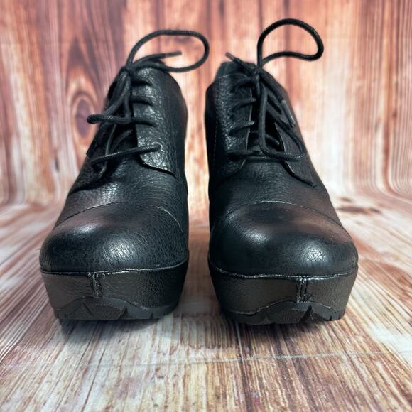 Kork Ease JANELLE Sz 7.5 Leather Oxford Wedge High Heel Bootie Shoes Witchy Goth - Picture 2 of 11